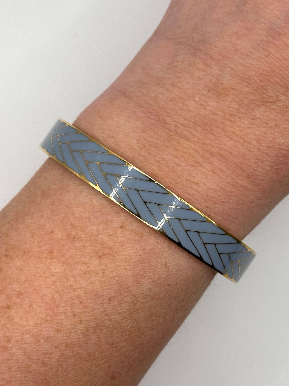 J.Crew Enamel Bangle Bracelet - Gold Tone and Light Blue Geometic